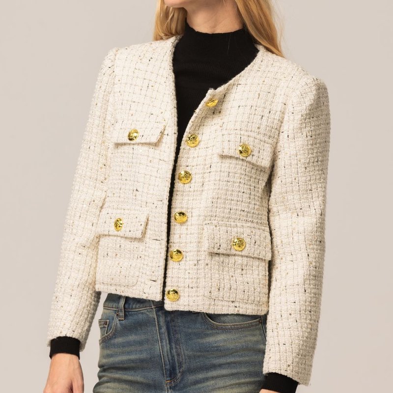 小香風優雅短版外套   白 - 女大衣/外套 - 羊毛 白色