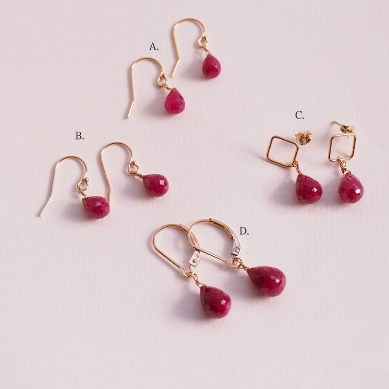 14K GF ruby ​​earrings Ruby July Stone Leo birthstone - Earrings & Clip-ons - Gemstone Red