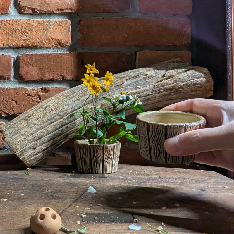不完美的侘寂美學 茶杯 鶯歌 手作 文創 木紋 小陶杯 - 茶壺/茶杯/茶具 - 陶 