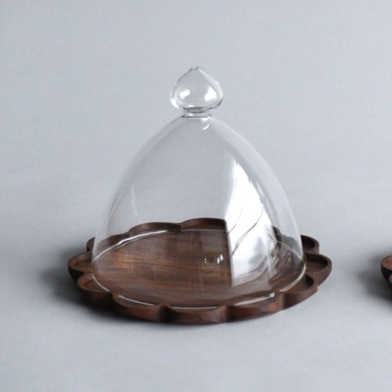 Walnut tray XL and glass dome - จานเล็ก - แก้ว 