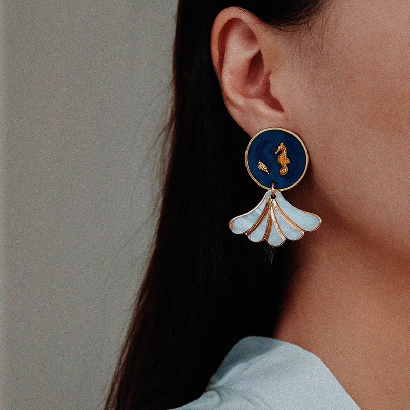 耳環 | Dipsey Seashell | 925純銀抗敏 - 耳環/耳夾 - 貝殼 藍色