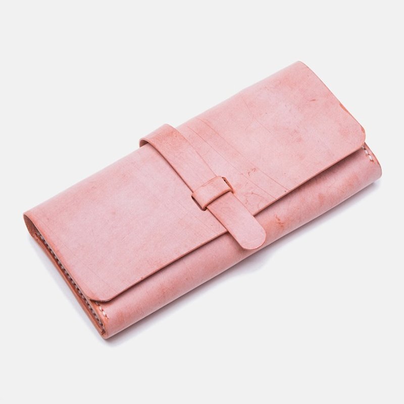Italian fog wax leather macarons color wax wax leather cowhide wallet long leather wallet handbag simple hand with envelope money hand wallet clutch bag four-button buckle zipper - กระเป๋าคลัทช์ - หนังแท้ 