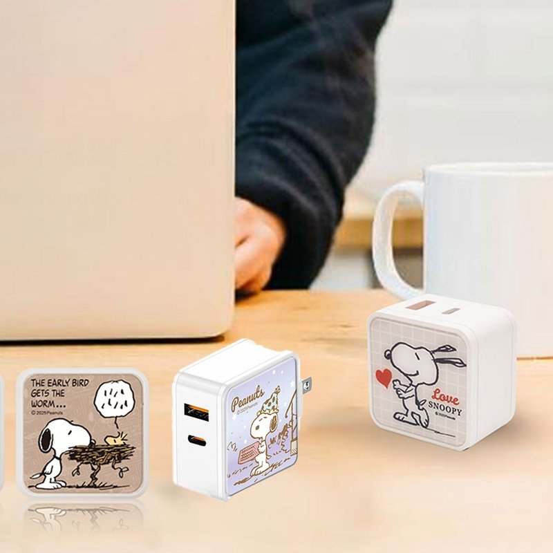 SNOOPY 史努比 夾心玻璃 PD 40W 充電器 充電頭 USB-C + USB 1C1A - 手機配件 - 其他材質 多色