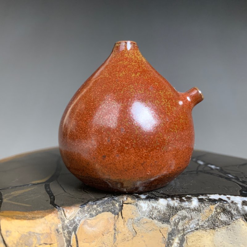 台灣【陶燒釉變】手拉坯水滴硯滴(中)29 - 花瓶/花器 - 陶 咖啡色