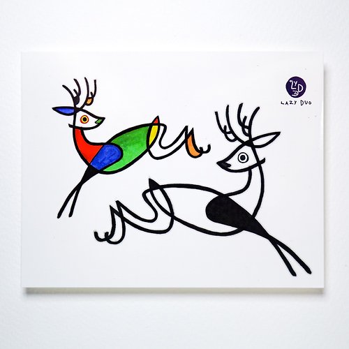 ╰ LAZY DUO TATTOO ╮ 魔幻抽象彩色森林花鹿紋身貼紙原創動物刺青設計飾物持久防水防敏