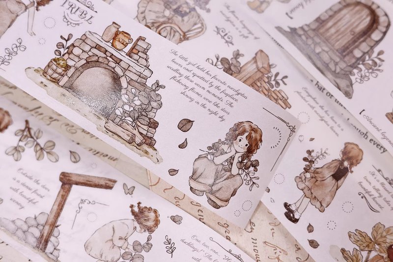 「街の秘め事」新バージョン レトロで素朴な人物モチーフ 和紙・PETダイカットマスキングテープ - マスキングテープ・PET テープ - 紙 カーキ