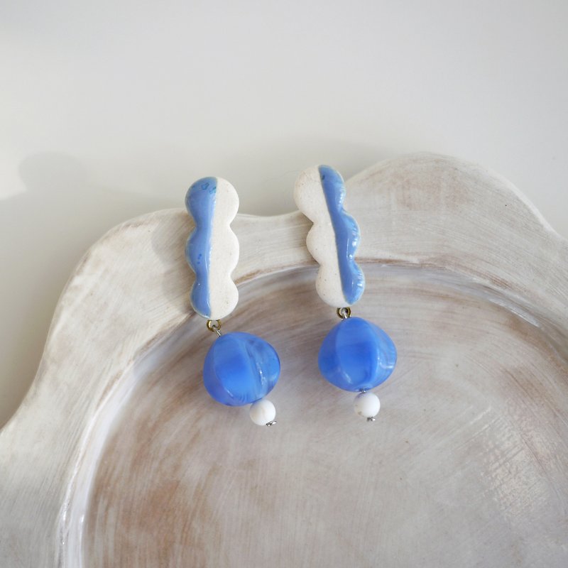 Wave Earrings - Earrings & Clip-ons - Porcelain Blue