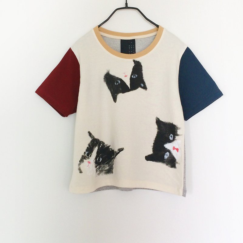 cat cat cat short sleeve crop top - Women's T-Shirts - Cotton & Hemp Multicolor