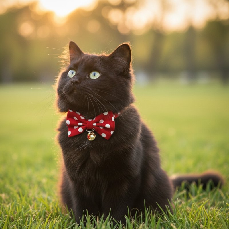 Deep Red Polka Dot Bow Pet Accessory Collar for Cats and Small Dogs - ปลอกคอ - ผ้าฝ้าย/ผ้าลินิน สีแดง