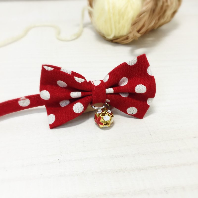 Crimson Dotted Bowknot Pet Decoration Collar Cat Small Dog Mini Dog - Collars & Leashes - Cotton & Hemp Red