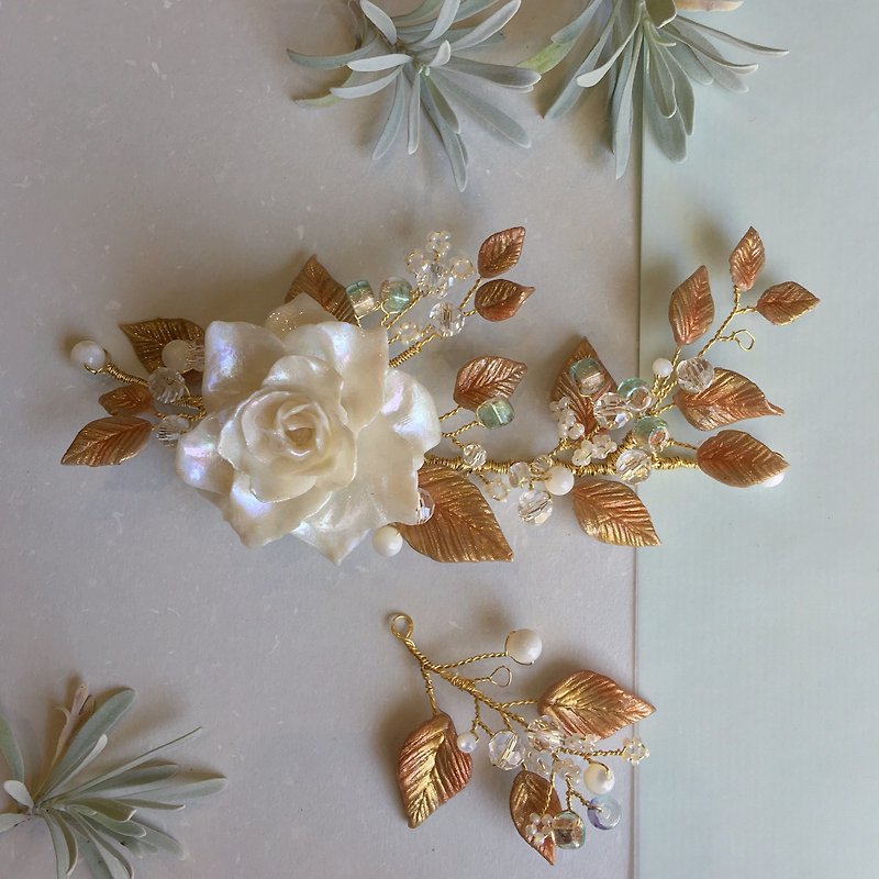 Handmade bridal headdress gardenia fragrance - เครื่องประดับผม - ดินเหนียว ขาว