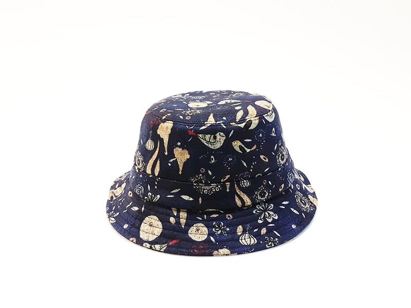 Color fun gentleman hat with small brim-retro flower and bird (blue) #彩印# Exclusive# Limit #秋冬#礼#保暖 - Hats & Caps - Polyester Blue
