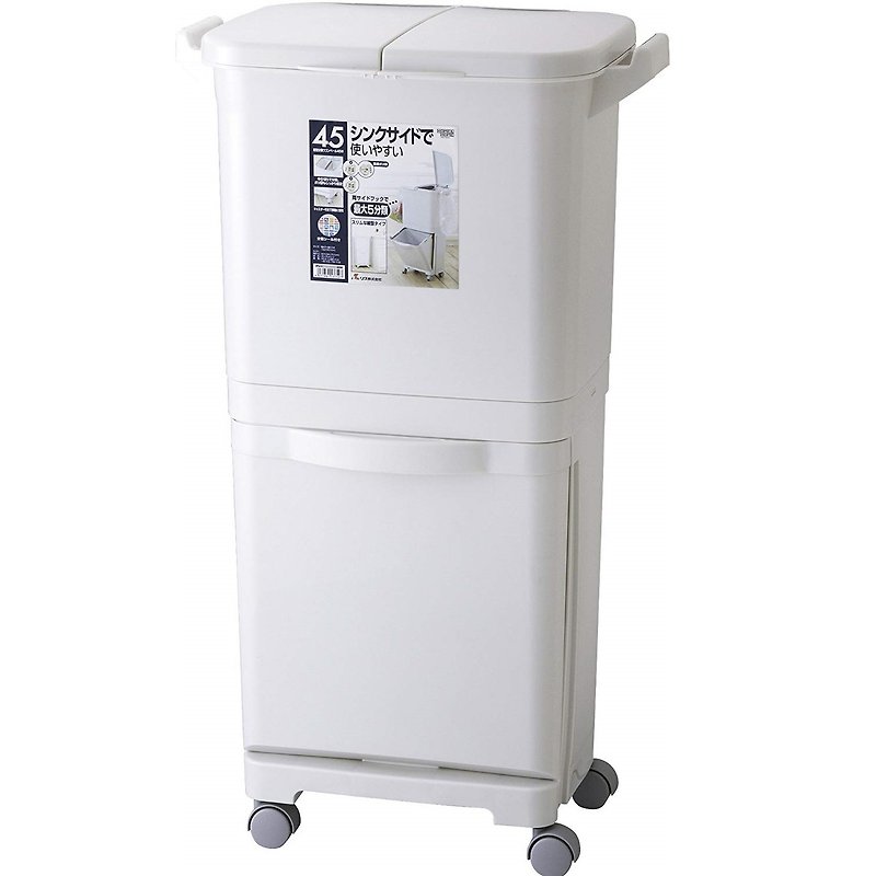 Japan's RISU H&H upright double-layer sorting wheeled (double lid) trash can gray and white - ถังขยะ - พลาสติก ขาว