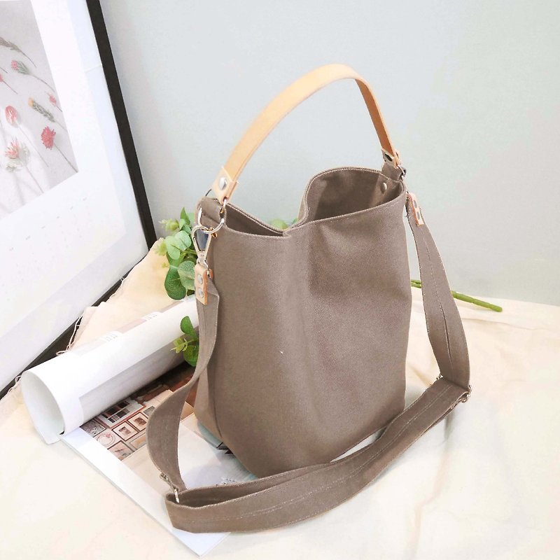 Textured canvas MINI bucket bag Mini bucket bag - Drawstring Bags - Cotton & Hemp Khaki