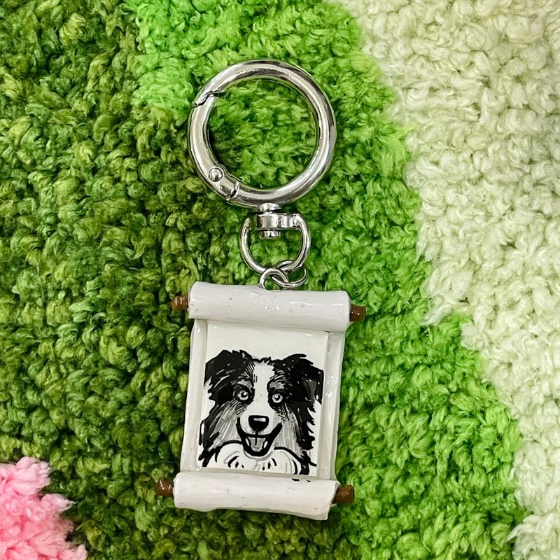 【Customized】Handmade Portraits Keychains(scroll shape) / Pet Caricature Keyring - 鑰匙圈/鑰匙包 - 黏土 白色