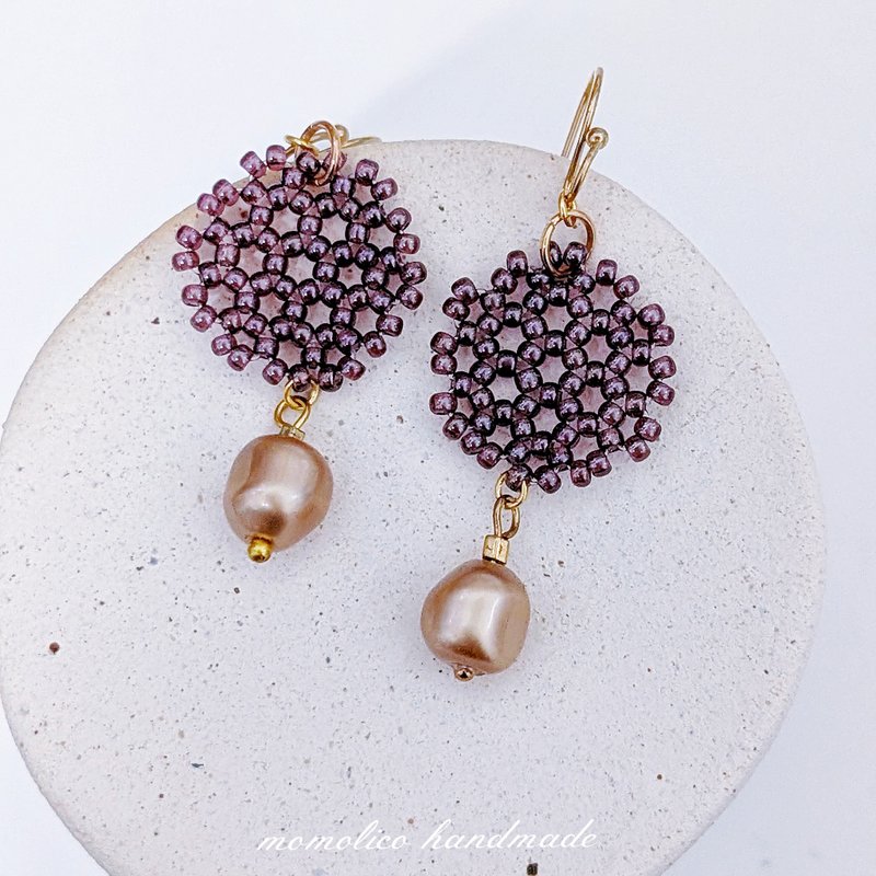 鉤針 串珠 編織   耳環 經典圓 可改夾式 - 耳環/耳夾/耳骨夾 - 其他材質 紫色