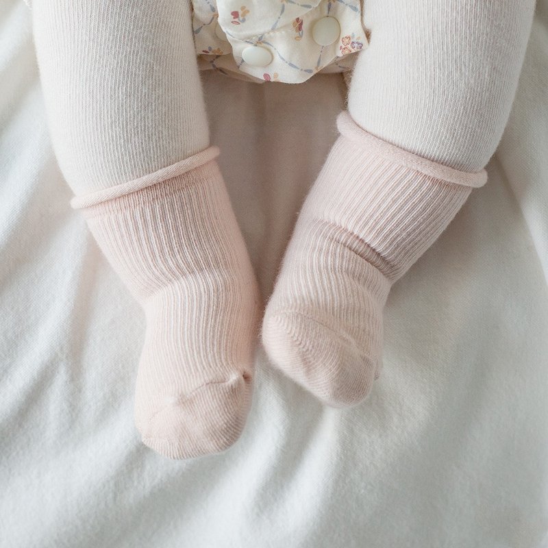 Happy Prince Korean Made Plain Newborn Socks Set of 2 - ถุงเท้าเด็ก - ผ้าฝ้าย/ผ้าลินิน สึชมพู