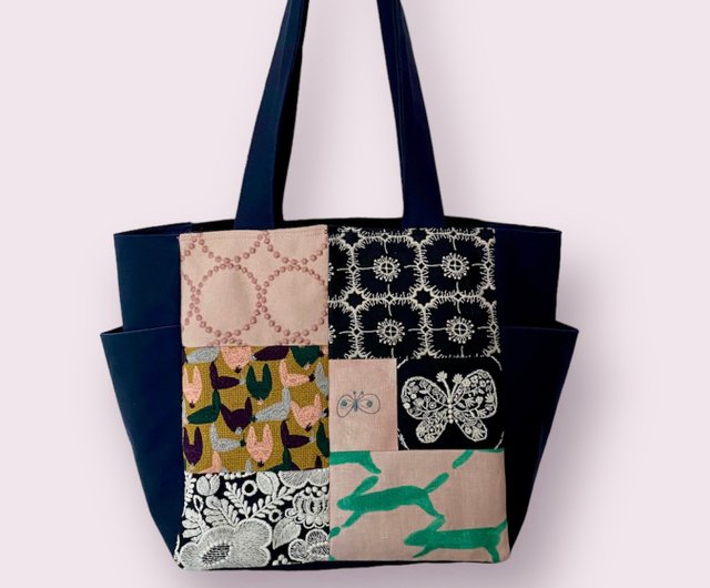 ミナペルホネンハンドメイドショルダートートバッグ ミナペルホネン 肩がけ Mサイズ ポケットトートバッグ - ショップ