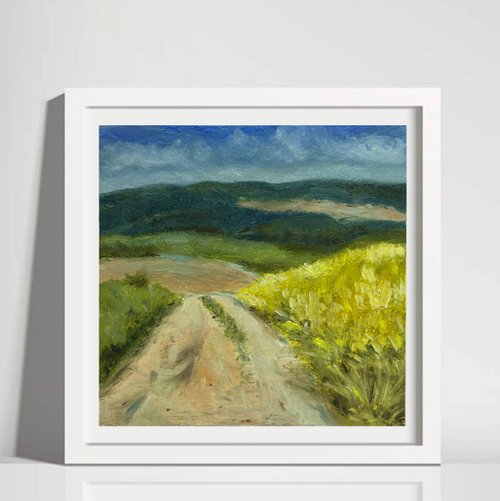 Alisa-Art Landscape road to the field original oil painting wall art kitchen painting