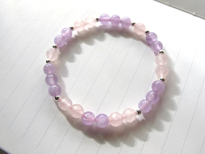 [Girlfriend] Cut angle powder crystal x amethyst x 925 Silver - hand-made natural stone series - Bracelets - Gemstone Purple