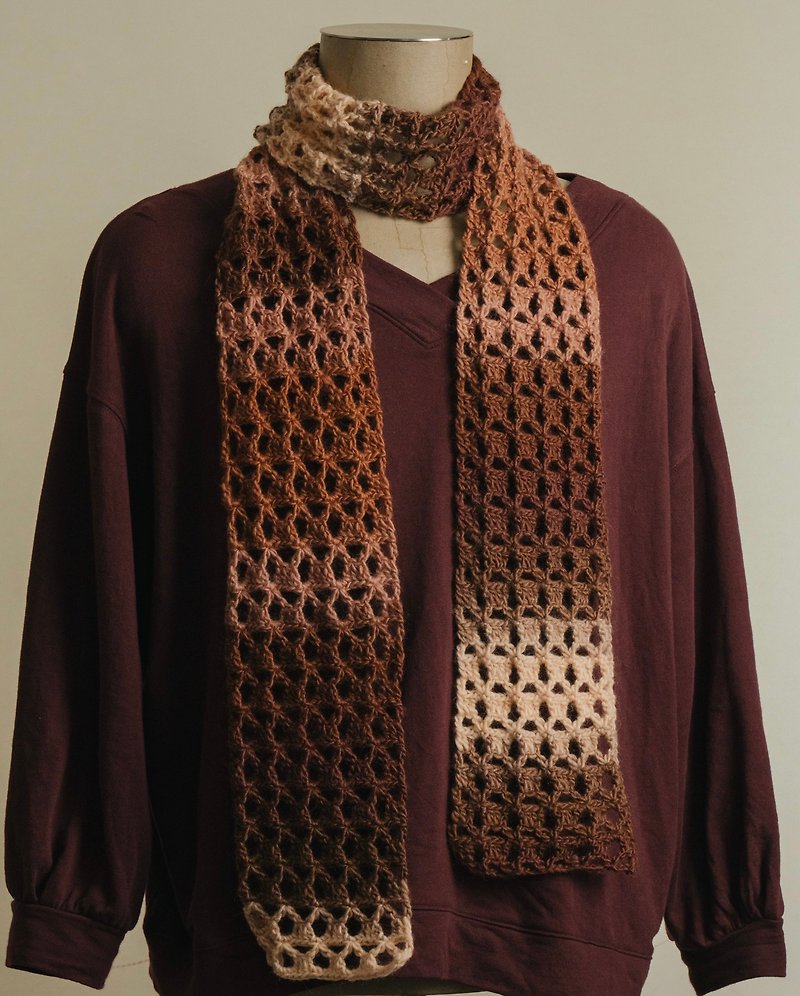 Handmade Cocoa O'Lay wool space-dyed scarf - Knit Scarves & Wraps - Wool Brown