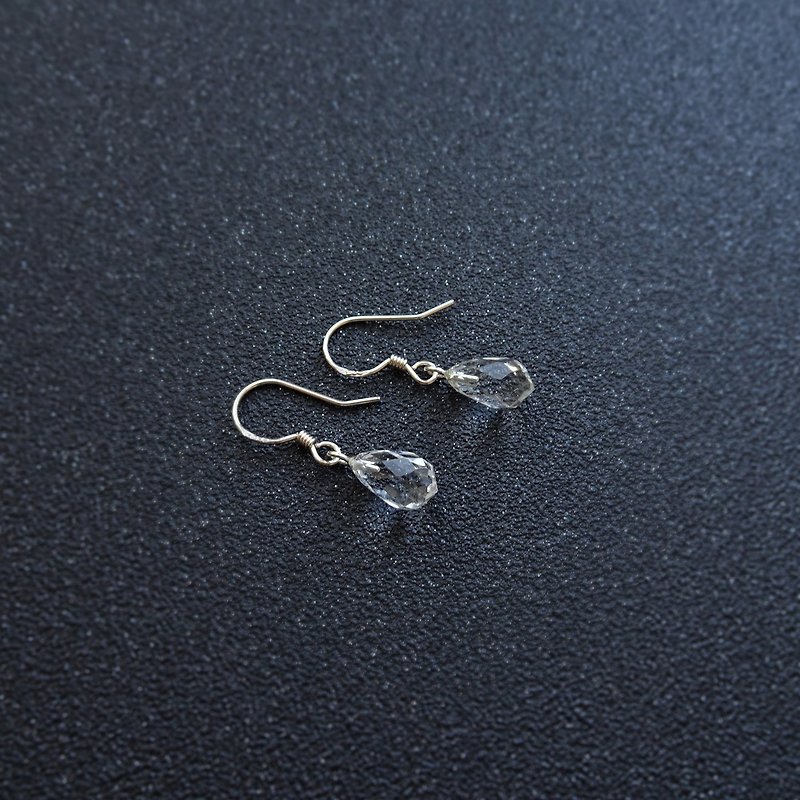 天然白水晶 水滴形切割 純銀耳環 (10x6) - 耳環/耳夾 - 水晶 白色