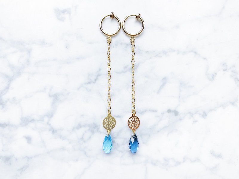 "Côte d'Azur" A pair of deep blue sea drip classical long earrings - Earrings & Clip-ons - Other Metals 
