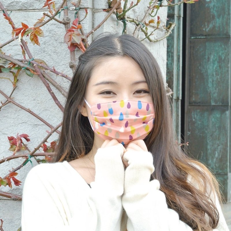 Practical handmade mask Rain Drops Pink | Cute retro dot pattern | TEMARIYA - マスク - コットン・麻 ピンク