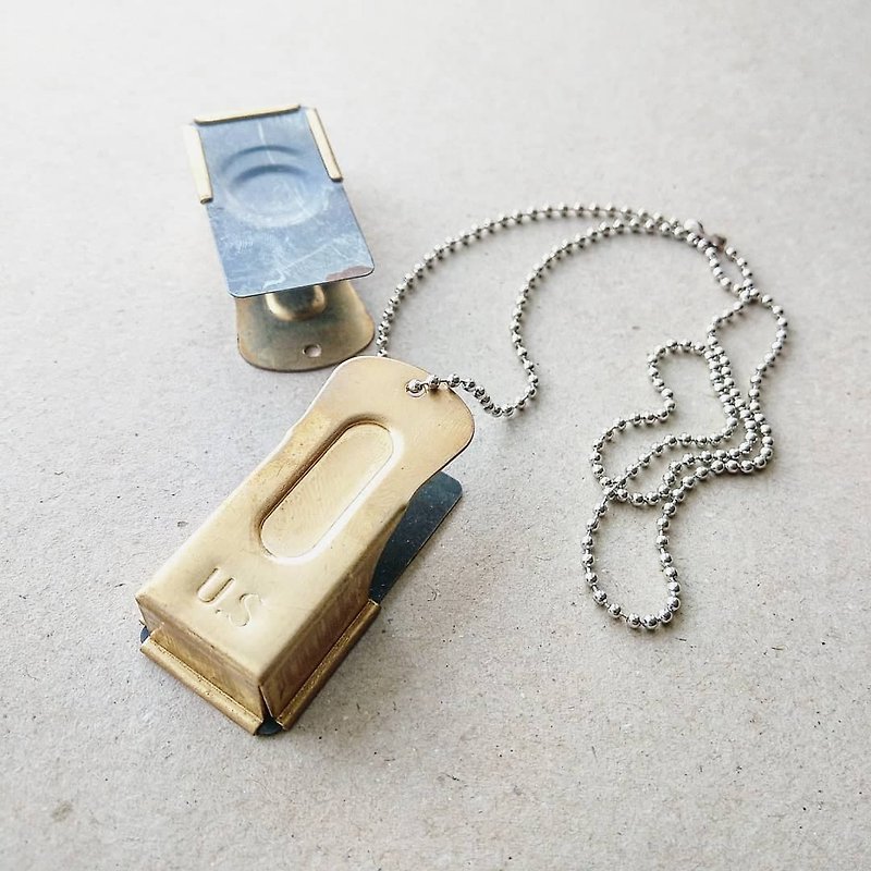 American old things-WW2 AIRBORNE CLICKER World War II American brass horns necklace - Necklaces - Other Metals Gold
