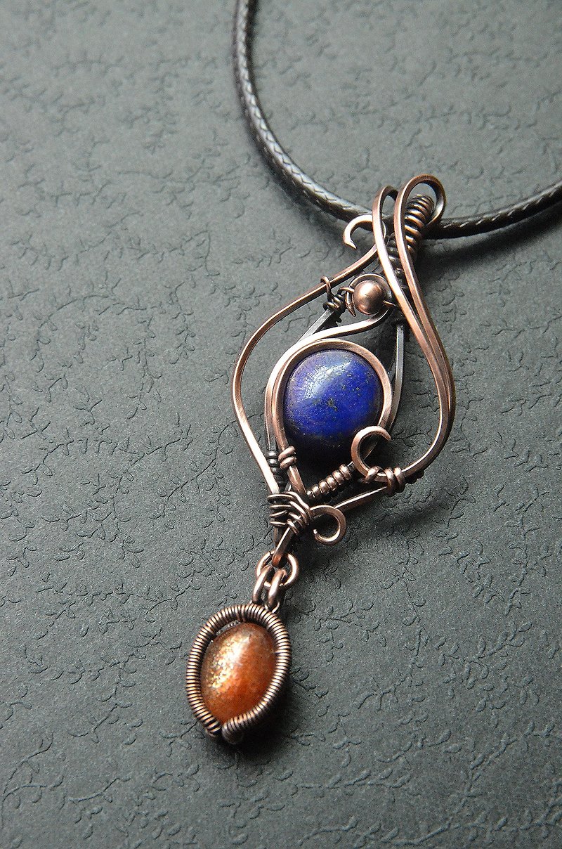 【Don't Forget】-Metal Thread Weaving-Lapis Lazuli and Stone Necklace - สร้อยคอ - โลหะ สีดำ
