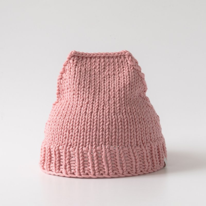 OTB103 ladder type hand-knitted cap - light pink - หมวก - ผ้าฝ้าย/ผ้าลินิน สึชมพู