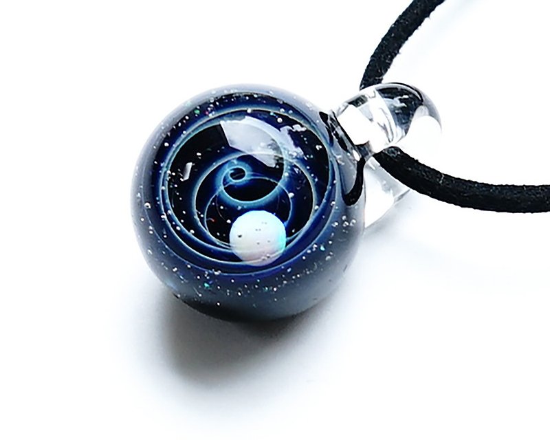 A world of new stardust waste. White Opal, Glittery Glass Pendant with Opal Cluster Space Star Planet - Necklaces - Glass Blue