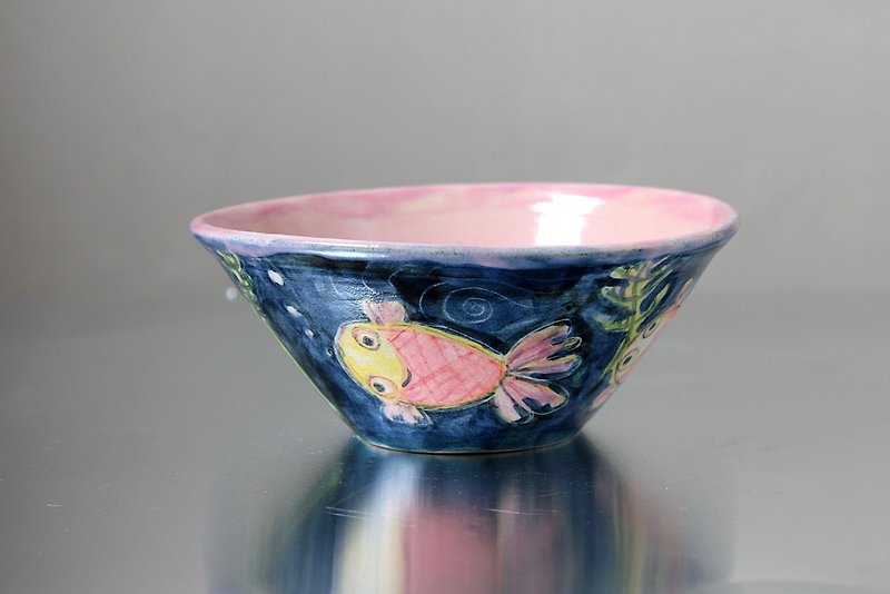 Watercolor-like goldfish painting bowl - ถ้วยชาม - ดินเผา หลากหลายสี