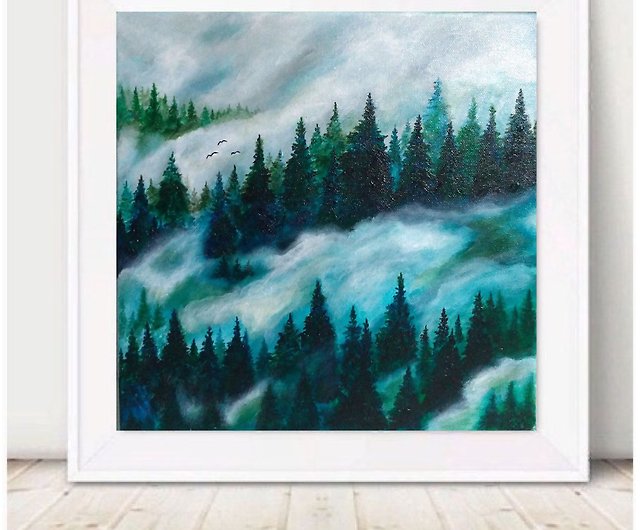 Misty foggy forest Original acrylic painting Mini round canvas Landscape -  Shop MiliArt Wall Décor - Pinkoi