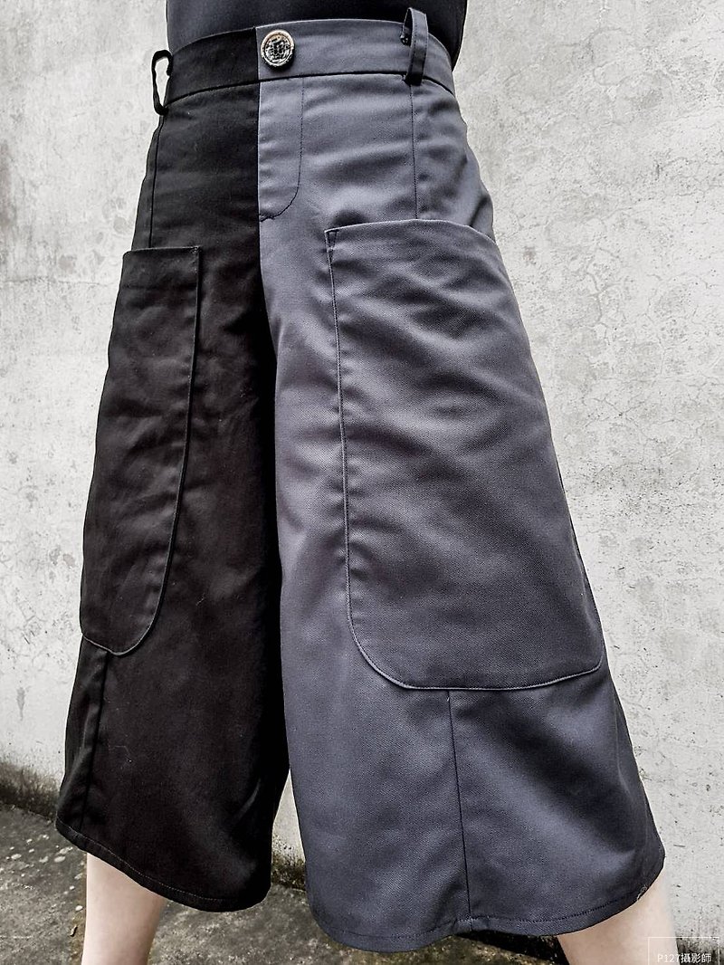 Wukechi Photographer/Contrast Pants/Wide Pants/Nine Pants/Dutch Pants - Women's Pants - Other Materials Black