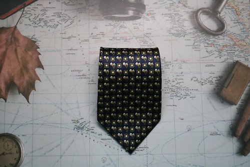 壞紳士 深藍色方塊紋真絲%蠶絲領帶/英倫時尚necktie