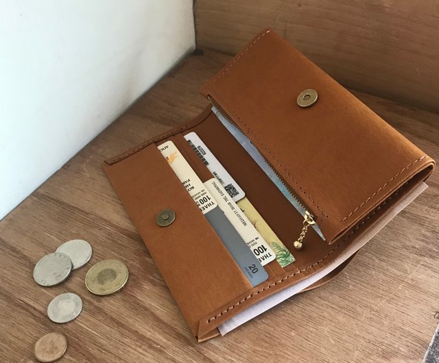 Washed Zipper Middle Wallet/Original Camel-*Vegan Paper Leather-New Product  - Shop op-zolder Wallets - Pinkoi