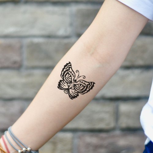 OhMyTat OhMyTat 老虎蝴蝶 Tiger Butterfly 刺青圖案紋身貼紙 (2 張)