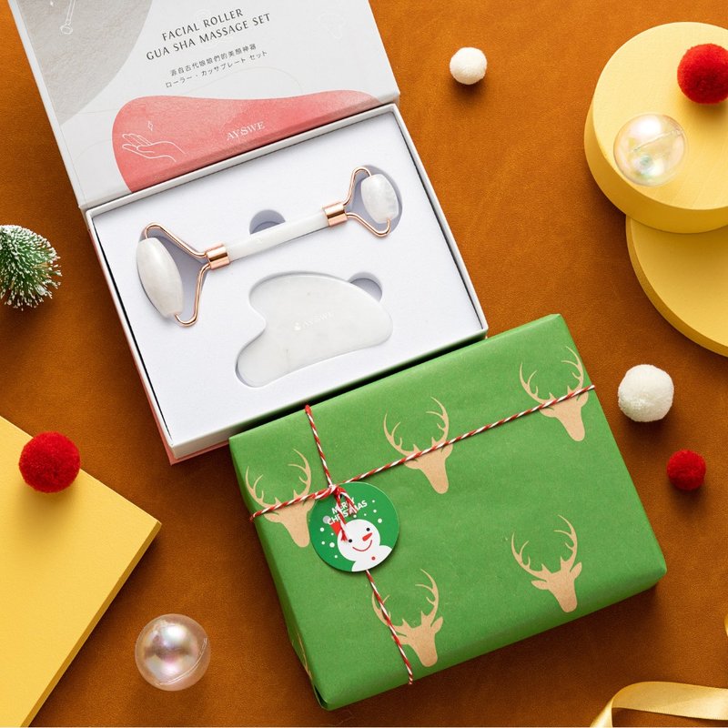 Gemstone White Jade Facial Roller & Gua Sha Massage Gift Set - อุปกรณ์เสริมความงาม - หยก ขาว