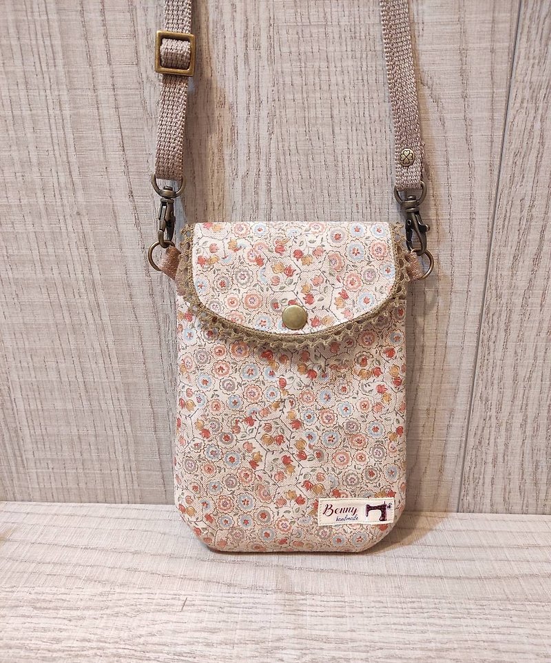 Mobile phone bag-elegant country style - กระเป๋าแมสเซนเจอร์ - ผ้าฝ้าย/ผ้าลินิน 