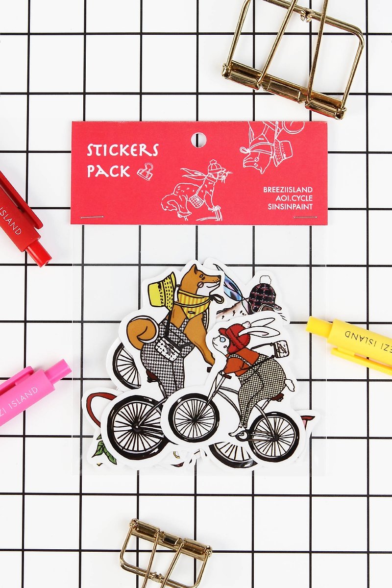 Animal Cycling Parade-Orange Stickers - สติกเกอร์ - กระดาษ สีแดง
