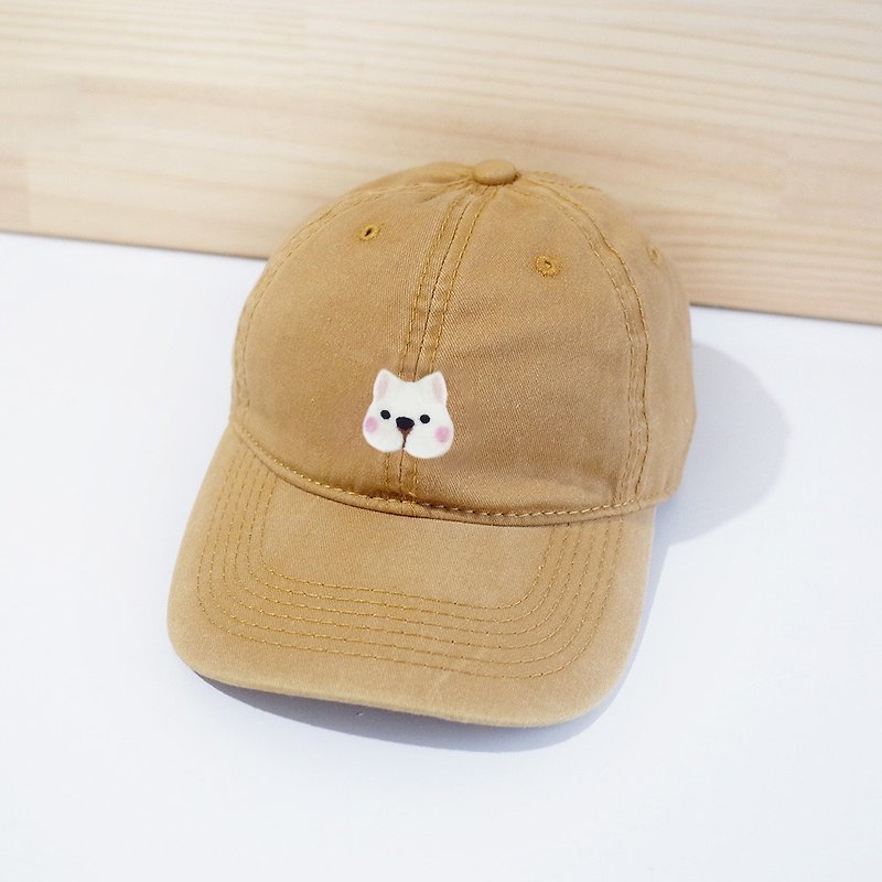 【Q-cute】帽子系列-狗狗頭復古風棒球帽 - 帽子 - 棉．麻 多色