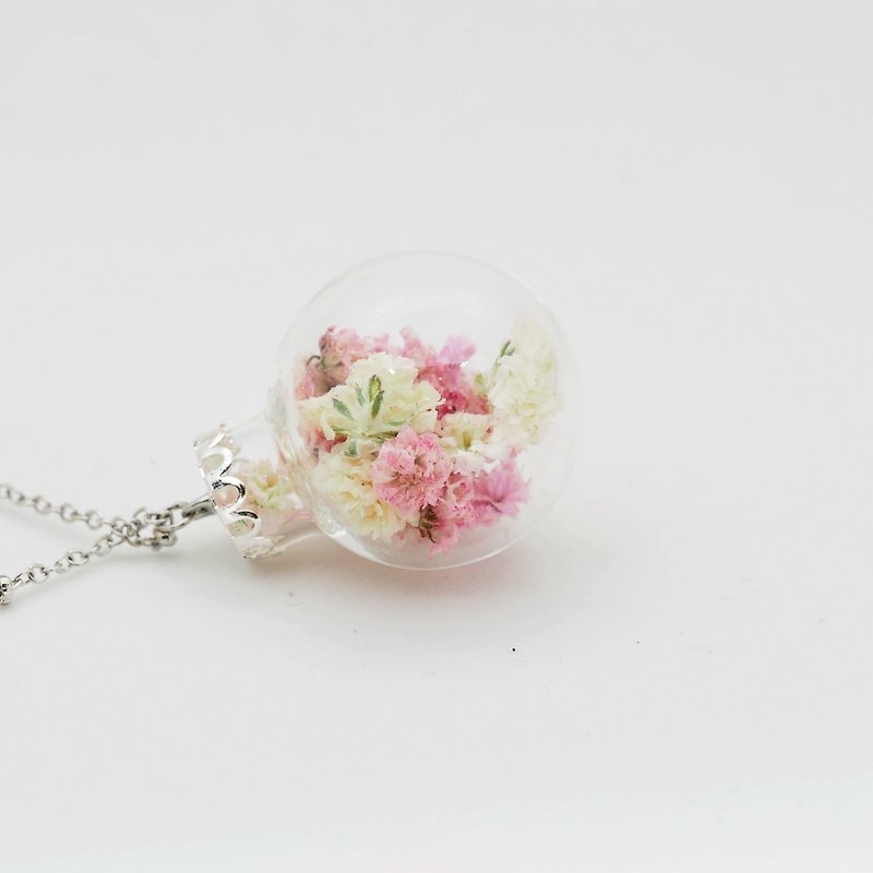 OMYWAY Dried Flower Necklace  glass Globe Necklace - สร้อยติดคอ - พืช/ดอกไม้ สึชมพู