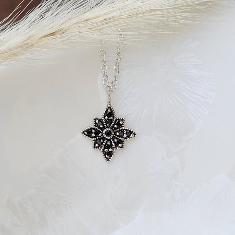 925 Sterling Silver | Obsidian Stone Polaris Necklace - Necklaces - Sterling Silver Silver