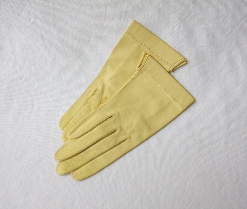 FOAK古著 義大利Otisopse檸檬黃羊皮手套 - 手套 - 真皮 