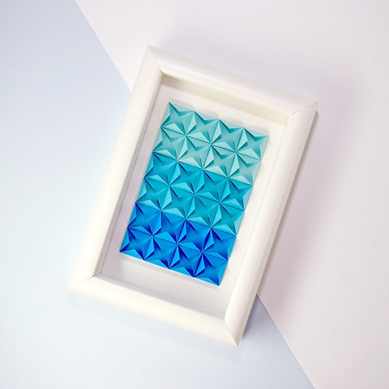 Award Winning | Origami Art 3D Diamond Blue Framed Art Decoration - กรอบรูป - กระดาษ สีน้ำเงิน