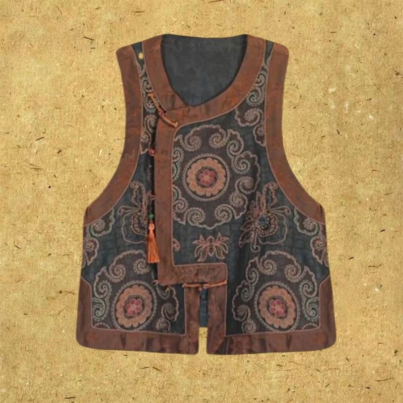 守志 新中国風レトロ 香雲紗刺繍ベスト - ベスト - シルク・絹 多色