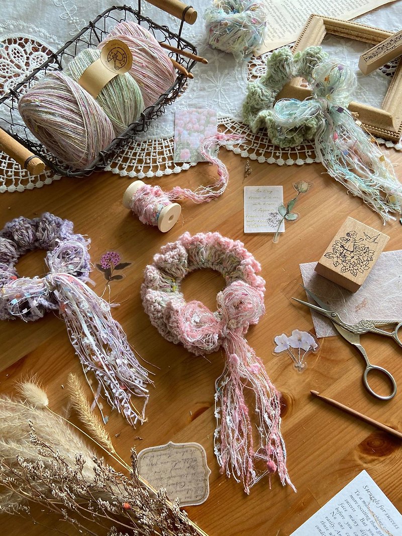 [Online Experience] [Jellyfish Series • Crocheted Hair Tie | Video Teaching Material Package] - Knitting, Embroidery, Felted Wool & Sewing - Cotton & Hemp Multicolor