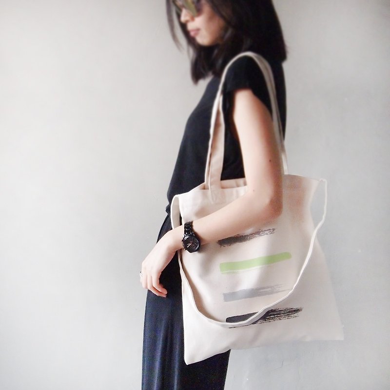 Simple printed cotton canvas handprint tote bag double back - Messenger Bags & Sling Bags - Cotton & Hemp Gray