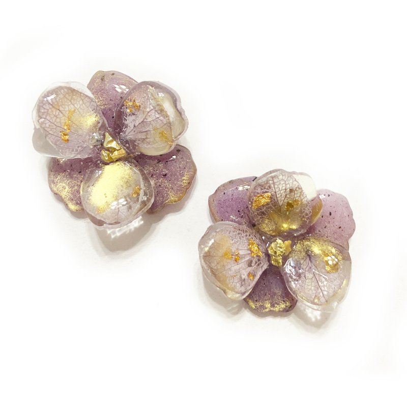 Light purple sandwich purple sun petal color brush gold earrings (can be changed - Earrings & Clip-ons - Resin Purple